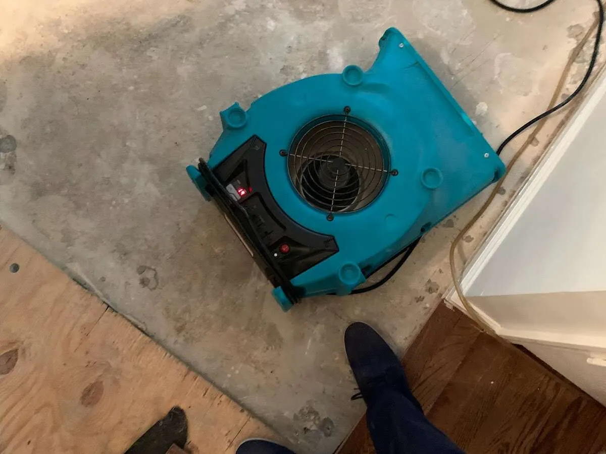 Air mover drying subfloor during Leak Detection & Repair in Allen